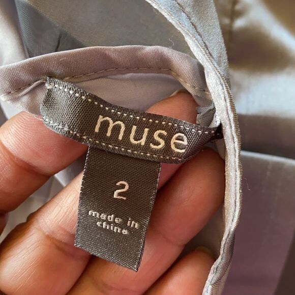 Muse Grey Organza Low Back Party Dress - Picture 14 of 15